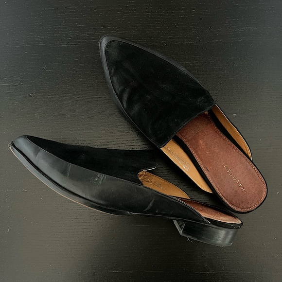 Halogen black leather and suede mules
